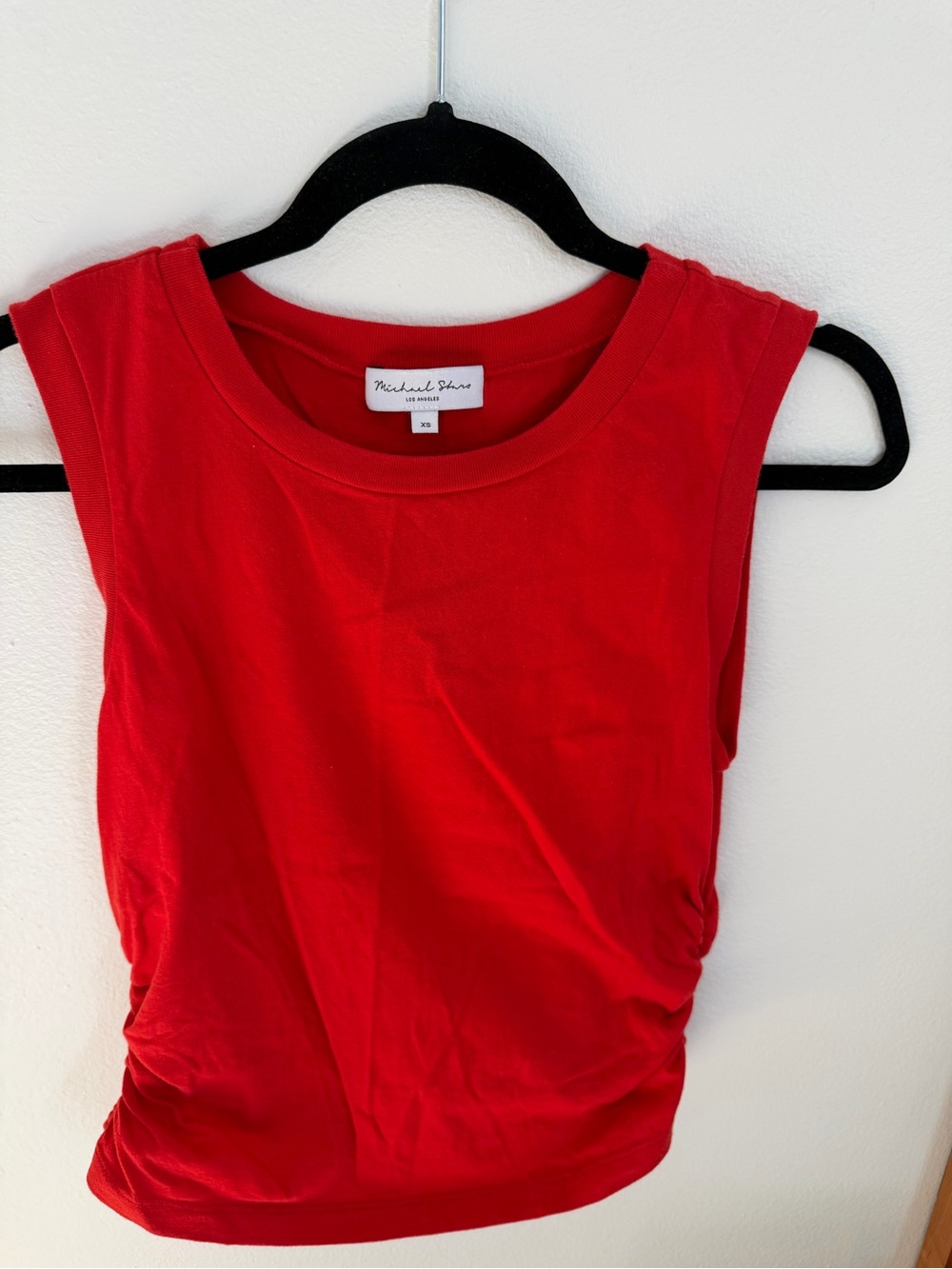 Michael Stars Red Sleeveless Side-Ruched Tank